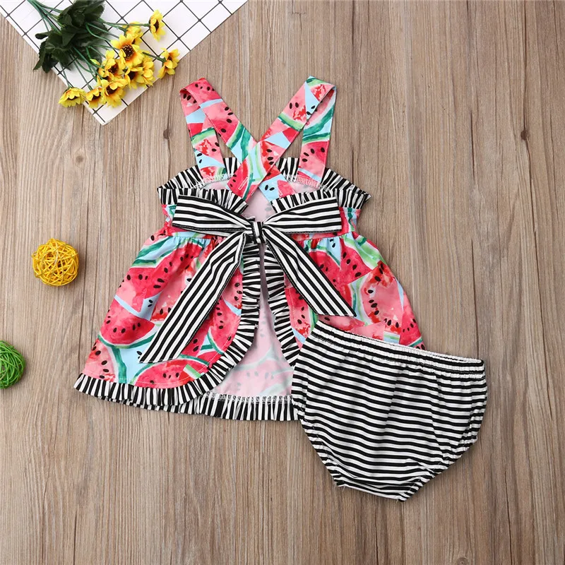 

PUDCOCO Infant Newborn Baby Girl Sets Watermelon T-shirt Clothes+Briefs Shorts Casual Kid Outfit Sets 0-24M