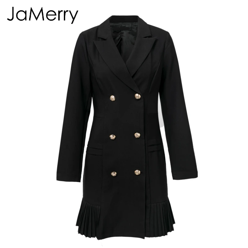 JaMerry OL белый однотонный Блейзер платье для женщин Элегантный гофрированный