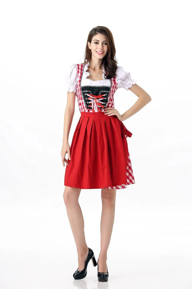 Германия Баварии Октоберфест Dirndl Для женщин красный плед карнавальный пиво