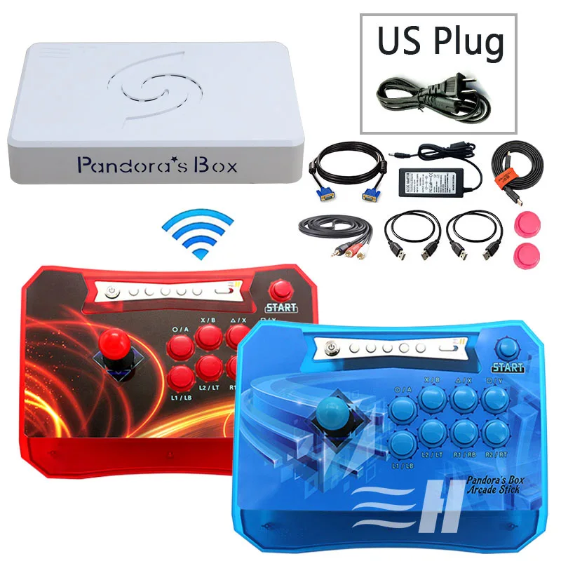 2P blue red US Pandora Box 6 1300 в 1 беспроводной игровой джойстик контроллер 2 игроков джойстик консоль может добавить 3000 игры fba mame ps1 3d игры - Цвет: 2P blue red US