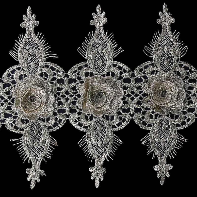 5 ярдов 3D золотая металлическая Цветочная аппликация кружевная вышивка отделка