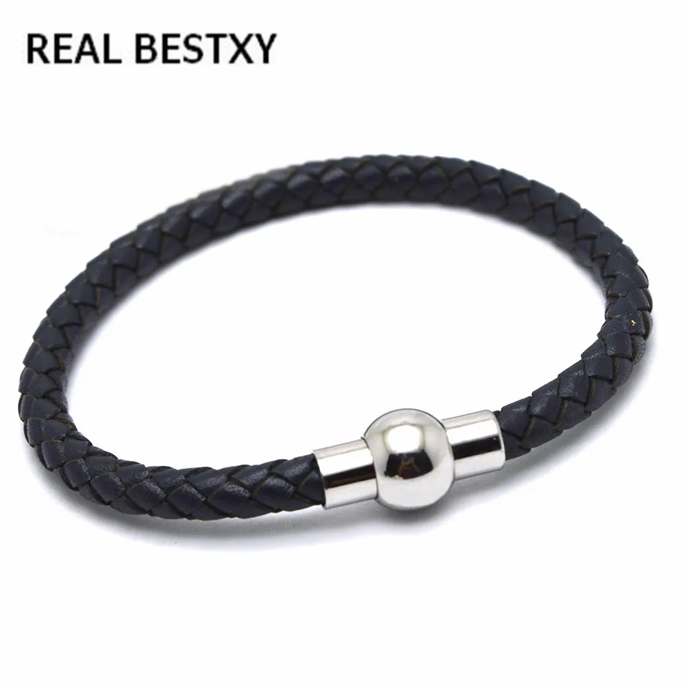 Настоящий BESTXY мужской кожаный браслет Модный Ювелирный плетеный с магнитной