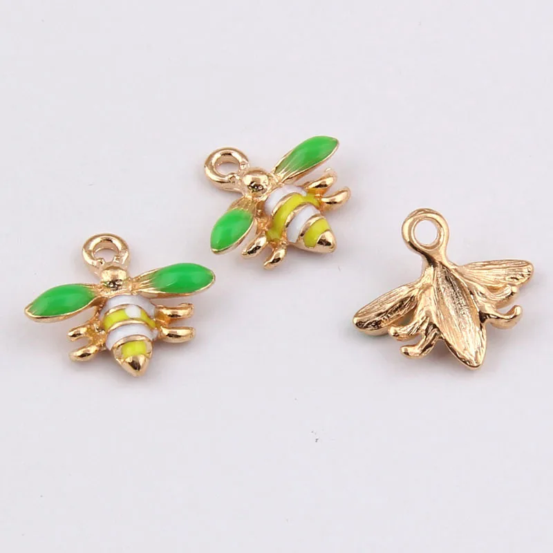 

Daisies 100pcs/lot Green Enamel Bee Charm Pendant Statement Jewelry Making DIY Handmade 16*17mm