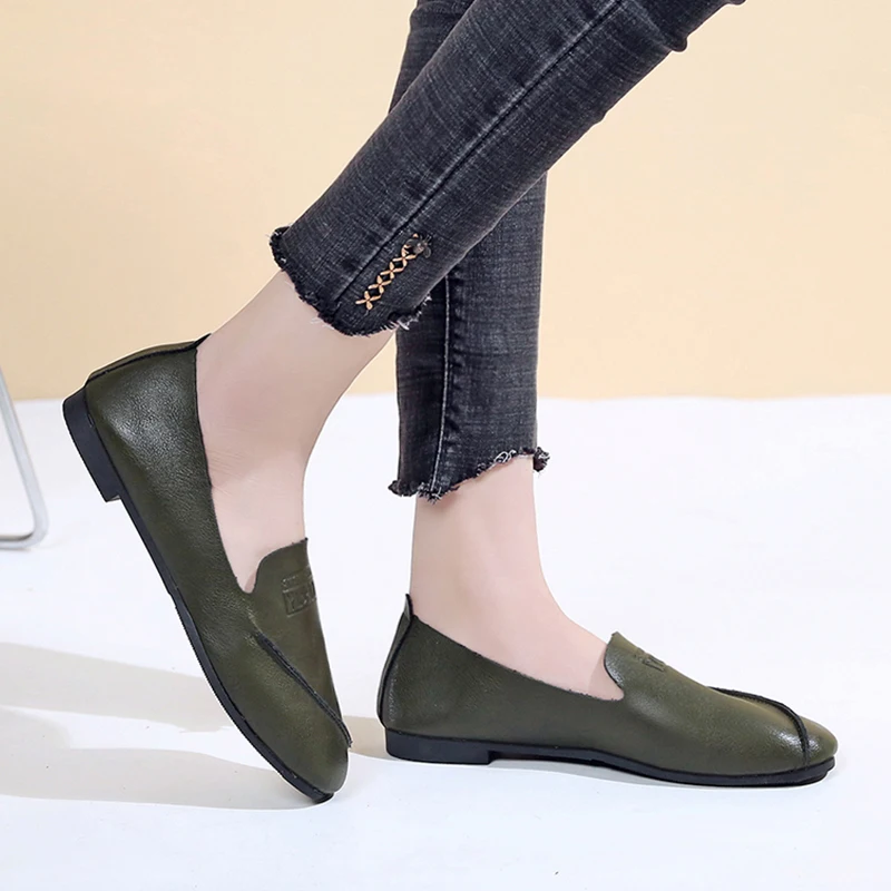Новинка Весна 2019 корейская версия туфли на плоской подошве с квадратным носком