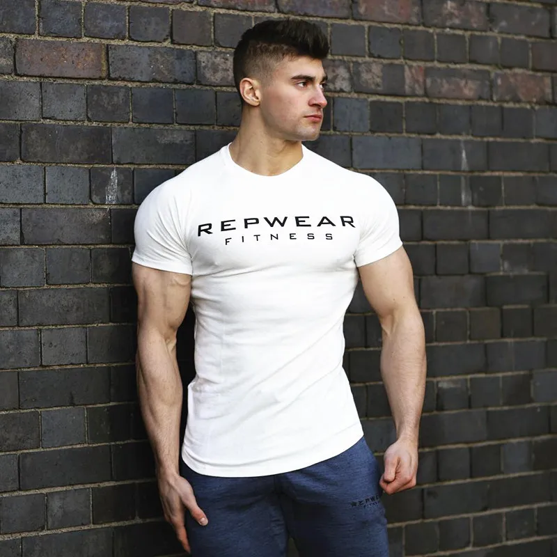 

Men Short Sleeve Cotton t-shirt Summer Casual Fashion Gyms Fitness Bodybuilding T shirt Male Slim Tees Tops Clothing