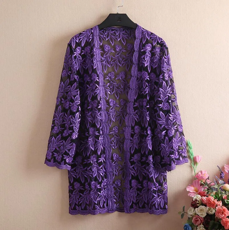 Женский ажурный кардиган кружевной с цветочным узором накидка на пляжный