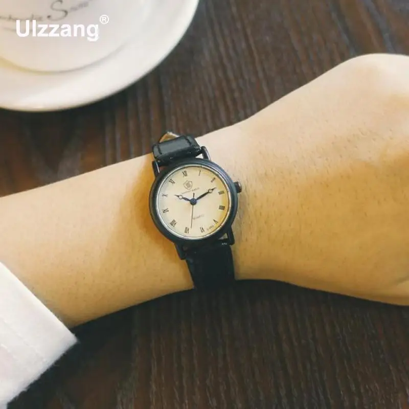 Винтажные Модные мужские женские коричневые черные кварцевые наручные часы