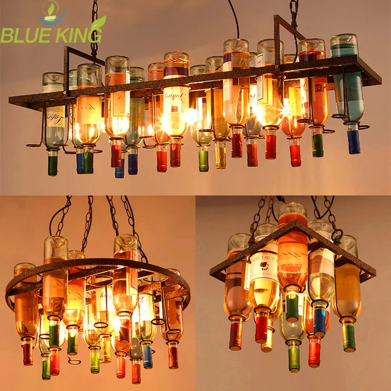 

Loft industrial Bar Restaurant Cafe bar living room decorative bottle personalized artistic rustic iron pendant lamp with chain