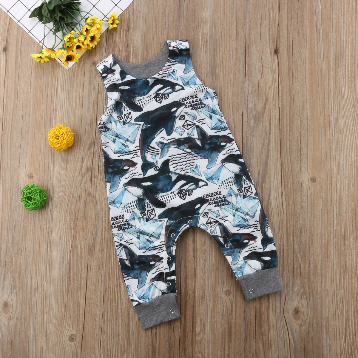 Sleeveless Kids Baby Boys Girls Dolphins Rompers Jumpsuit Playsuit Infant Newborn clothes | Детская одежда и обувь
