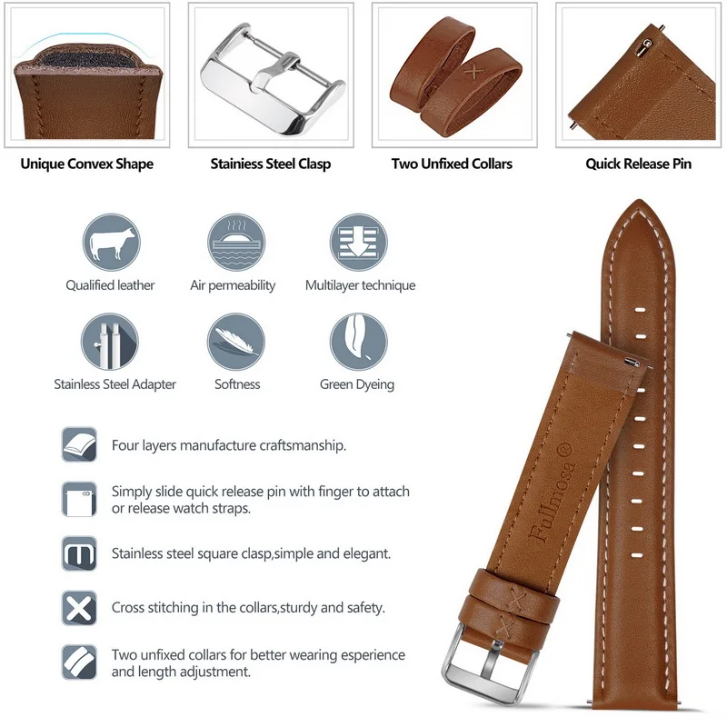 15 Colors of Cow Leather Watch Band Strap Wristband Belt for Men Women | Наручные часы