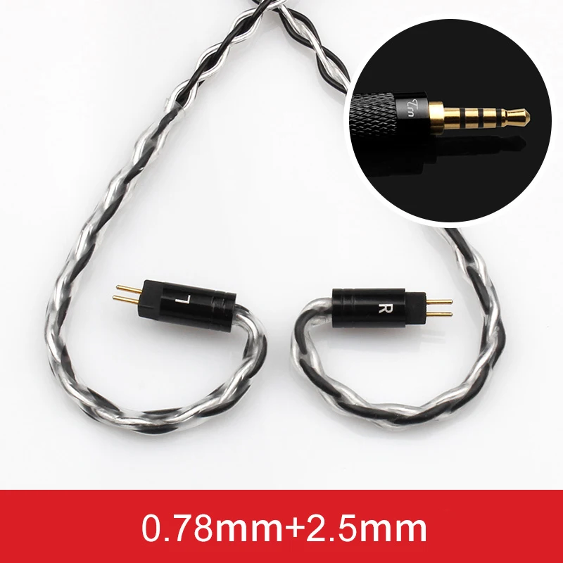 Лампа указателя 8 ядро Медь серебро смешанные кабель наушников MMCX/2Pin 0,75/0,78 мм разъем 3,5/2,5 сбалансированный для лампа указателя V80/V20 AS10 ZS10 BA10 - Цвет: 0.78 2.5mm Black