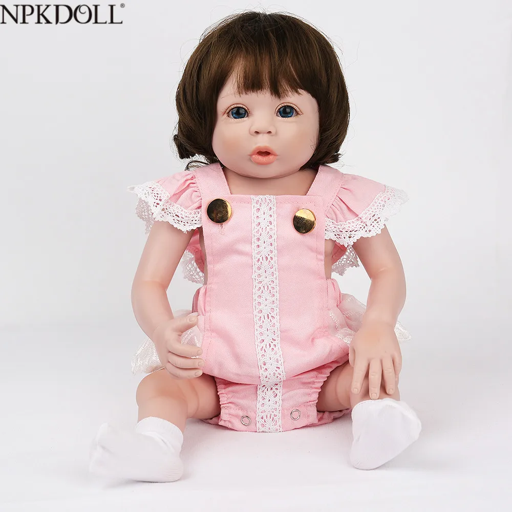 NPKDOLL Reborn Baby Doll 19 дюймов коричневые волосы парики полностью Мягкие силиконовые