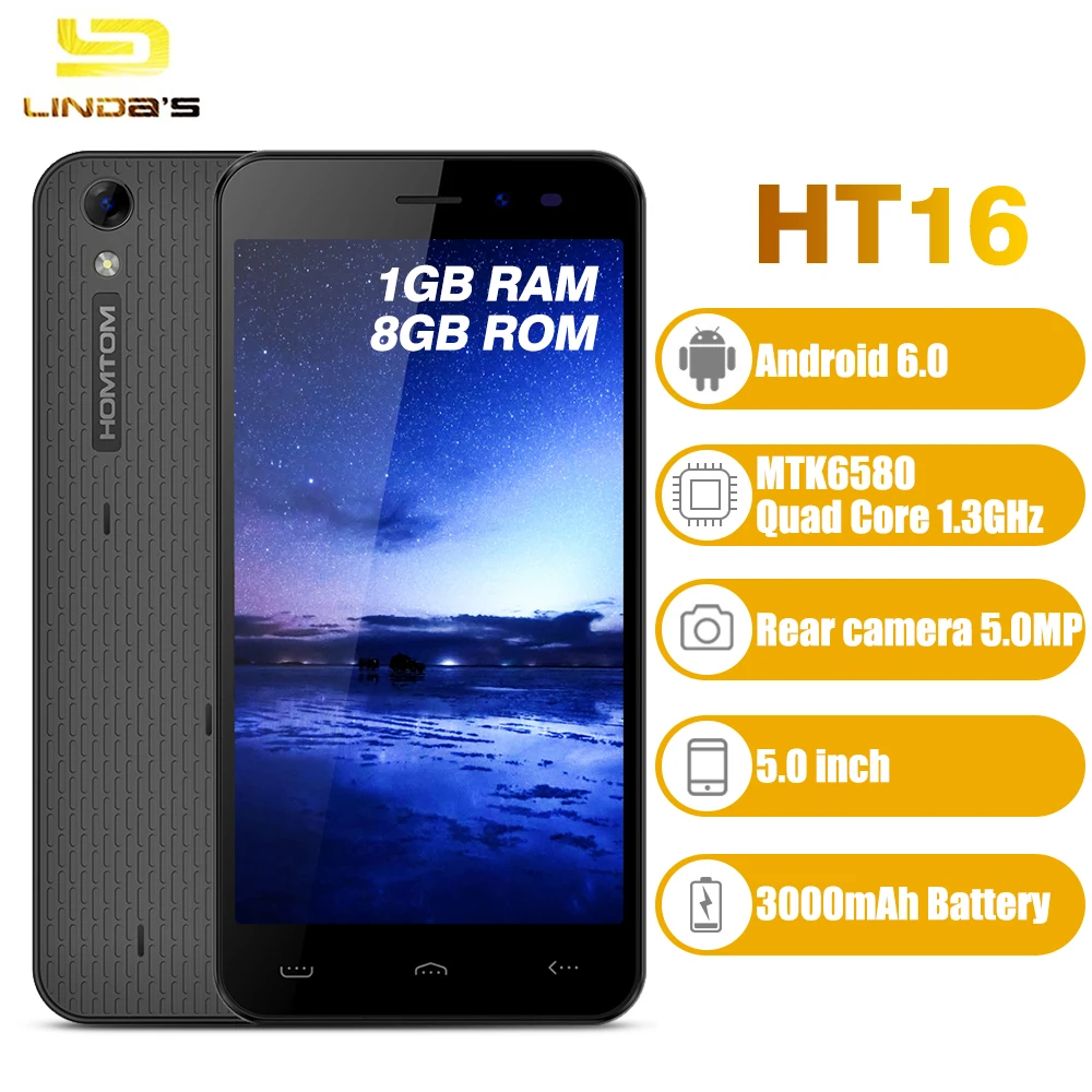 Оригинальный Doogee HOMTOM HT16 5.0 дюймов сотовый телефон Android 6.0 MT6580 4 ядра 1 ГБ 8 3 г
