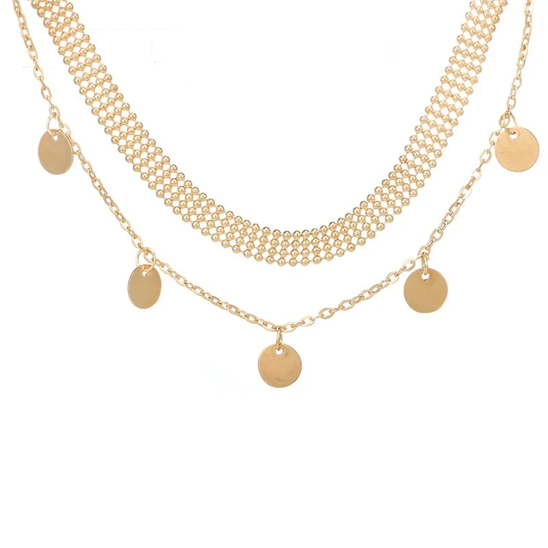 2 шт./компл. двойная Монета диск многослойные бусы цепь колье трендовые