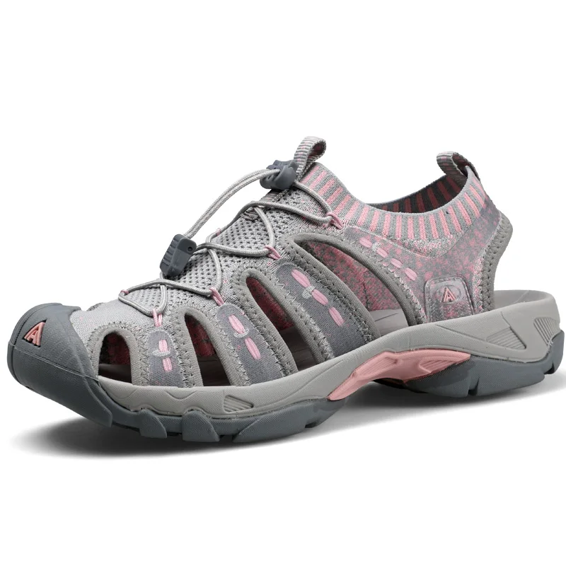 Light Gray Pink HUMTTO/Лидер продаж; Летняя женская пляжная обувь; дышащие женские уличные сандалии в римском стиле; размеры 36-40 - Цвет: Light Gray Pink
