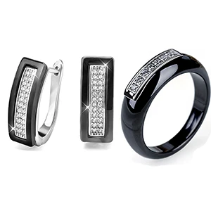 Black Set Jewelry Элегантный стиль, обручальные ювелирные наборы, кубический циркон для женщин, никогда не теряет цвет, керамические свадебные серьги, наборы с кольцами - Окраска металла: Black Set Jewelry