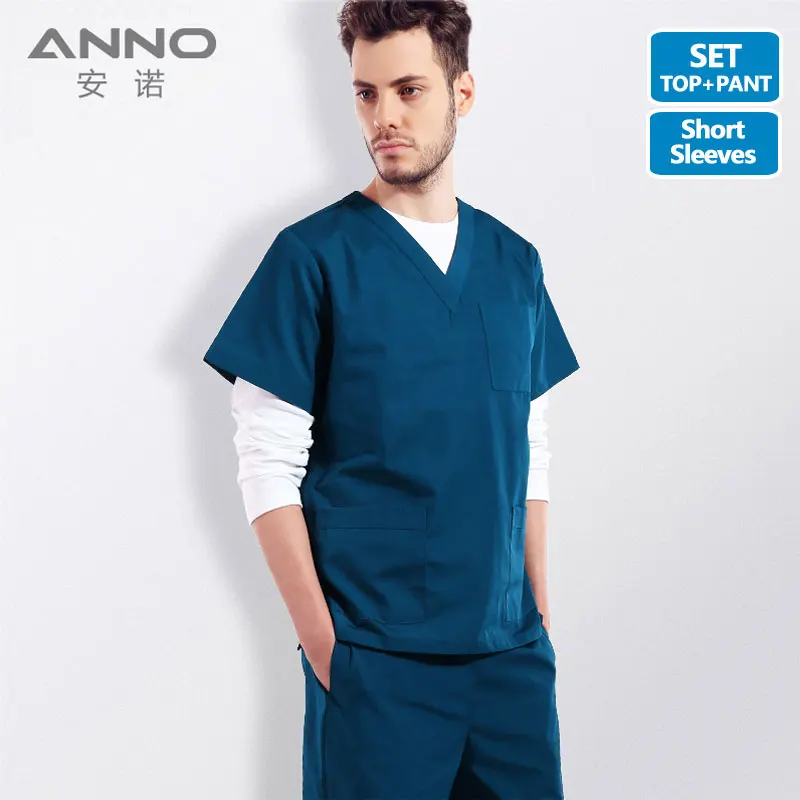 HuLan-Short Sleeve ANNO одноцветное Цвета Медицинские кусты набор Для женщин и человек хирургии одежда Рубашка с короткими рукавами Медсестра равномерное врач костюм больницы зубные вырос - Цвет: HuLan-Short Sleeve