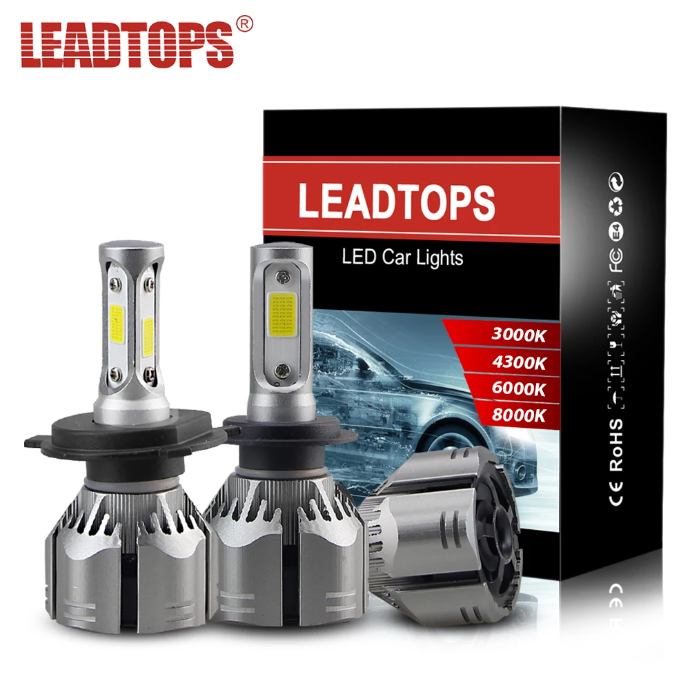LEADTOPS 2шт H4 Автомобильные фары H7 H11 9005 светодиодный 3000K 4300K 6000K 8000K 9006 9012 60W 12V головной