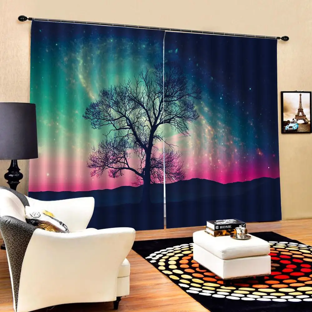 Customized size Luxury Blackout 3D Window Curtains For Living Room blue green curtains tree