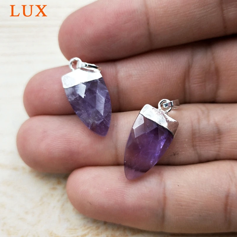 

Tiny stone pendant Purple amethysts in Gold or silvers cap Birthstone Gift For Her jewelry Handmade Crystal