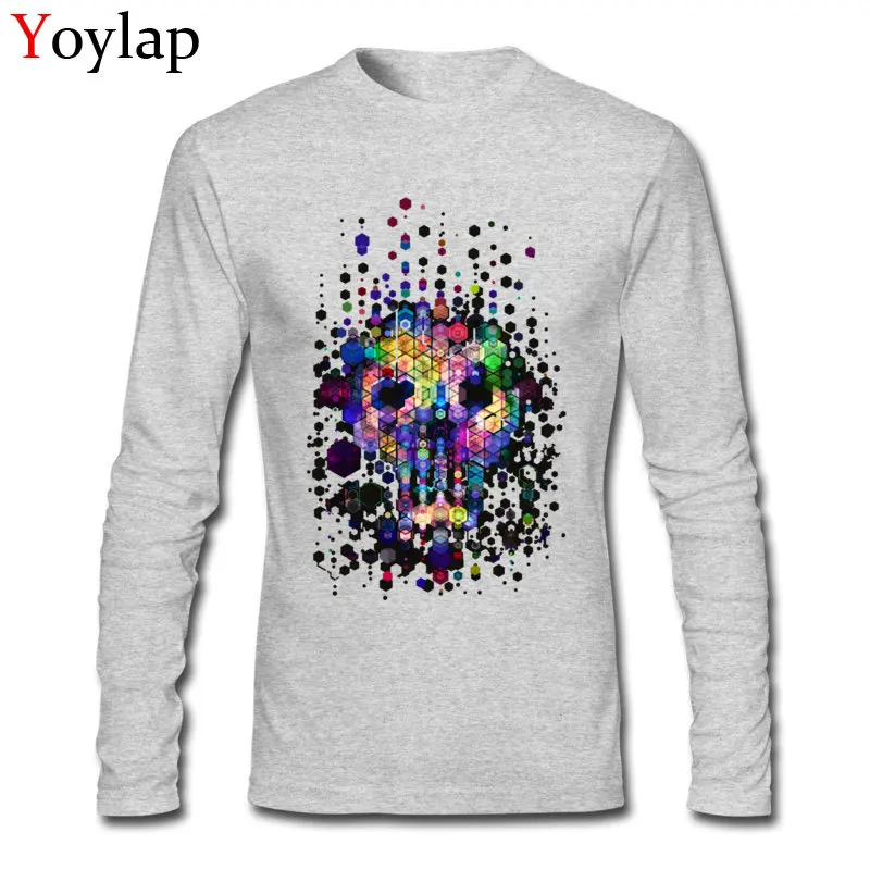 Fashion Monstrously Colorful Elementary Particles Design Men T-shirt Long Sleeve Geometric Tops Tees Cotton Cloth | Мужская одежда