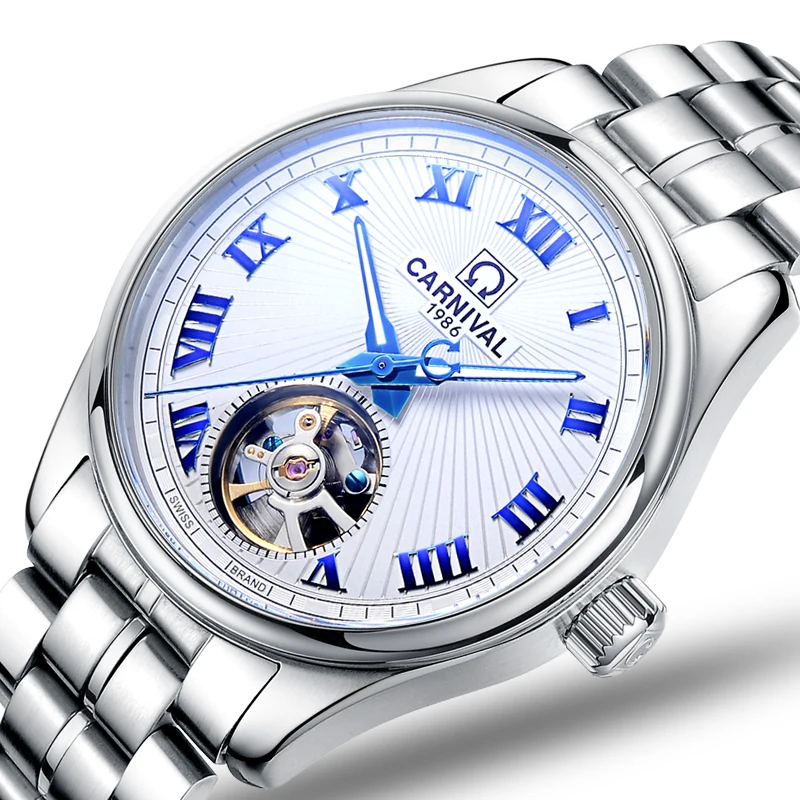 

Мужские часы Carnival, автоматические механические брендовые Роскошные водонепроницаемые мужские наручные часы с сапфировым стеклом