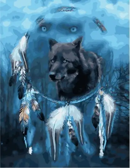 Wolf dream catcher Diy oil painting by numbers animals wall decor canvas picture for living room Modular coloring | Дом и сад