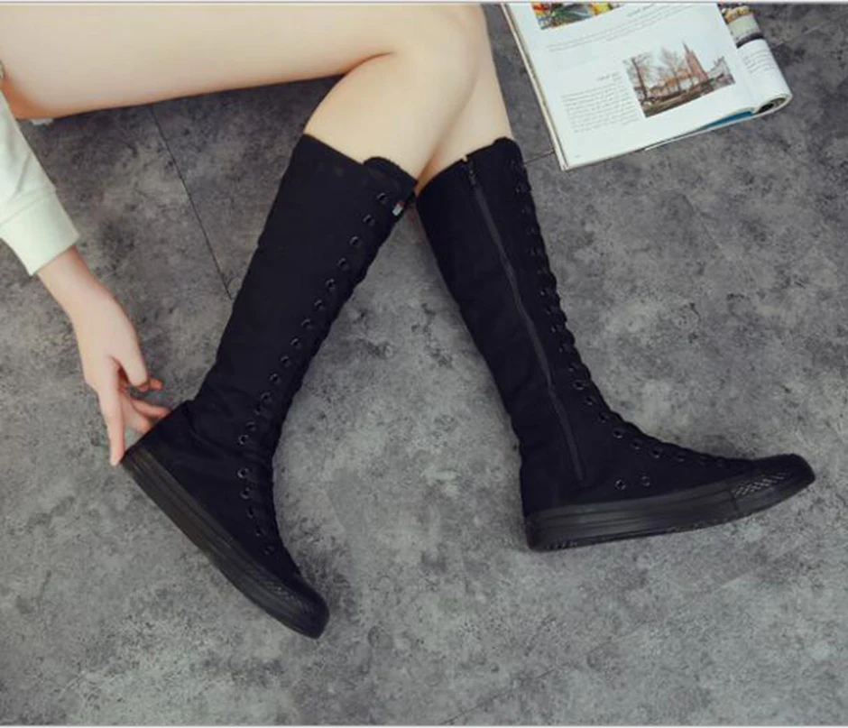 Сапоги женские с высоким верхом резиновая парусиновая длинная туба на молнии