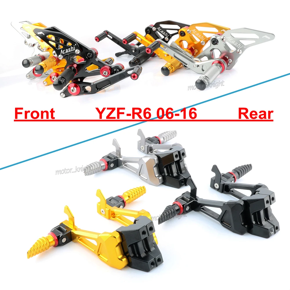 

CNC Motorcycle Foot Pegs Set With Bracket Mount Front&Rear Passenger Footrest For YAMAHA YZF R6 06 07 08 09 10 11 12 13 14 15 16