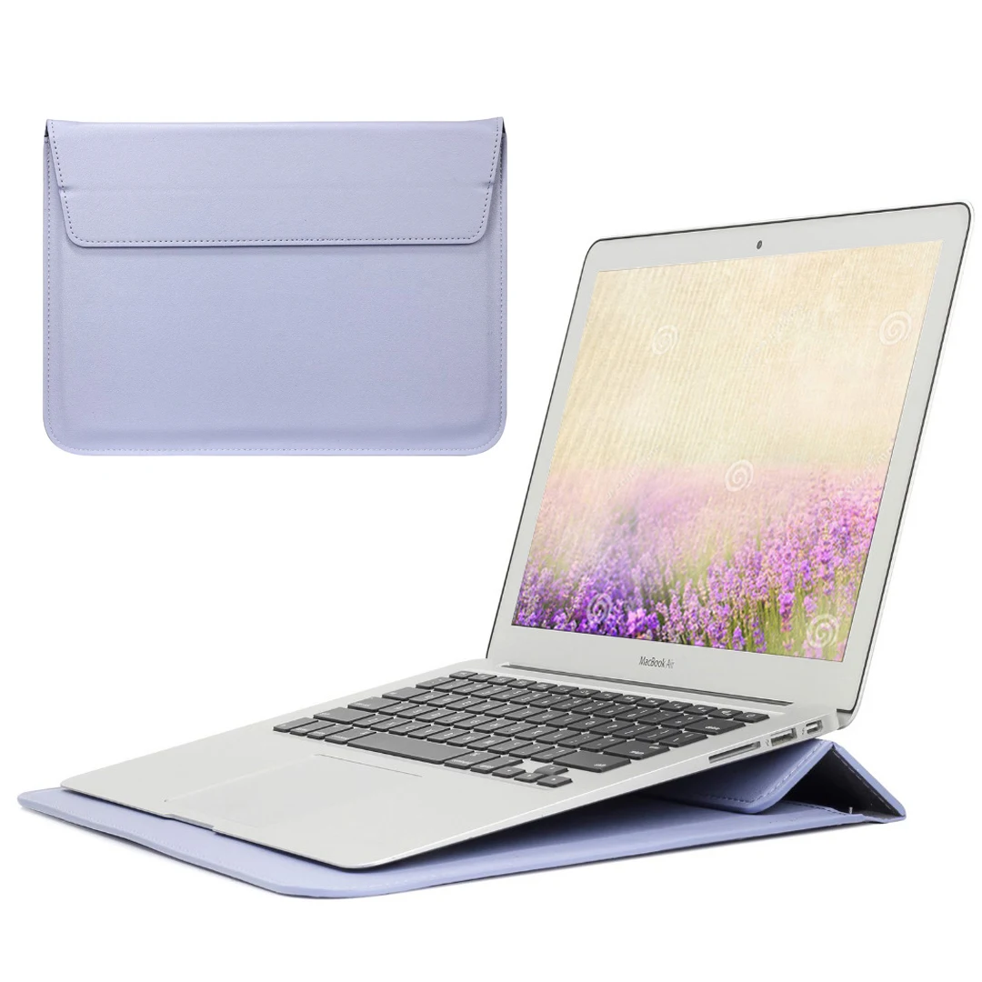 Защитная сумка из искусственной кожи для Macbook Air 13 Pro retina 12 15 чехол для ноутбука Macbook new Air 13 A1932 чехол-подставка A2159 - Цвет: Фиолетовый