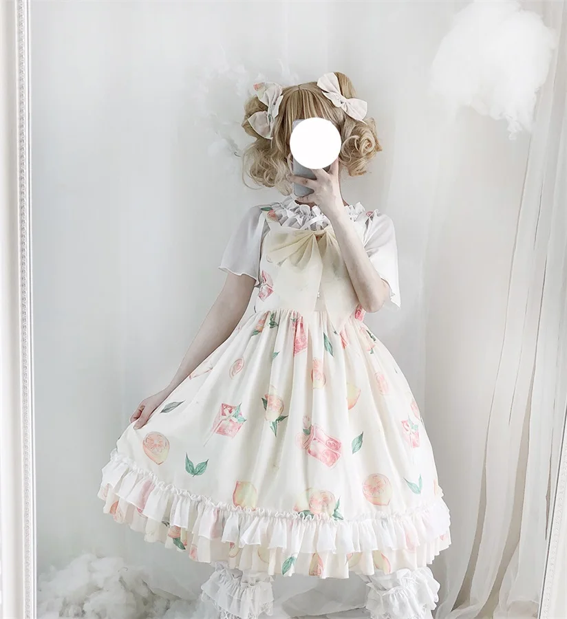 Милая Лолита милый музыканта кролик с принтом куклы воротник платья японский Kawaii для девочек; Винтаж с кружевом и принтом, длинные и короткий рукав платье