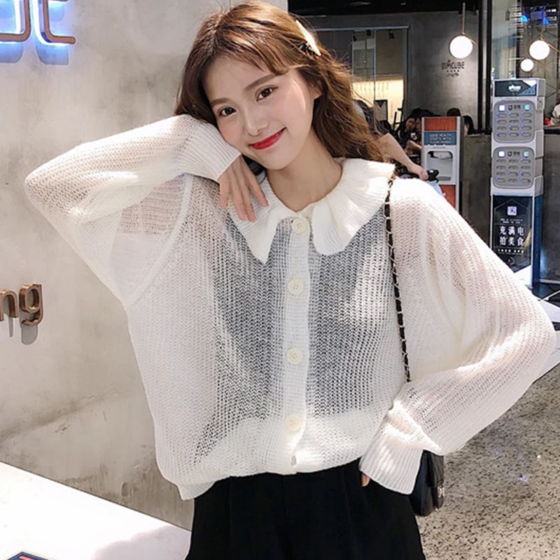 2019 новый дизайн женский весенний свитер рукав летучая мышь Прозрачный кардиган