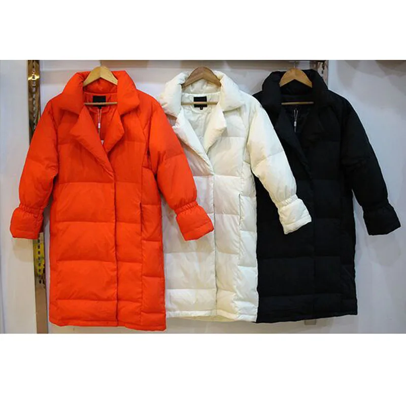 2018 модная зимняя куртка женское толстое длинное пальто теплые парки на 90% белом