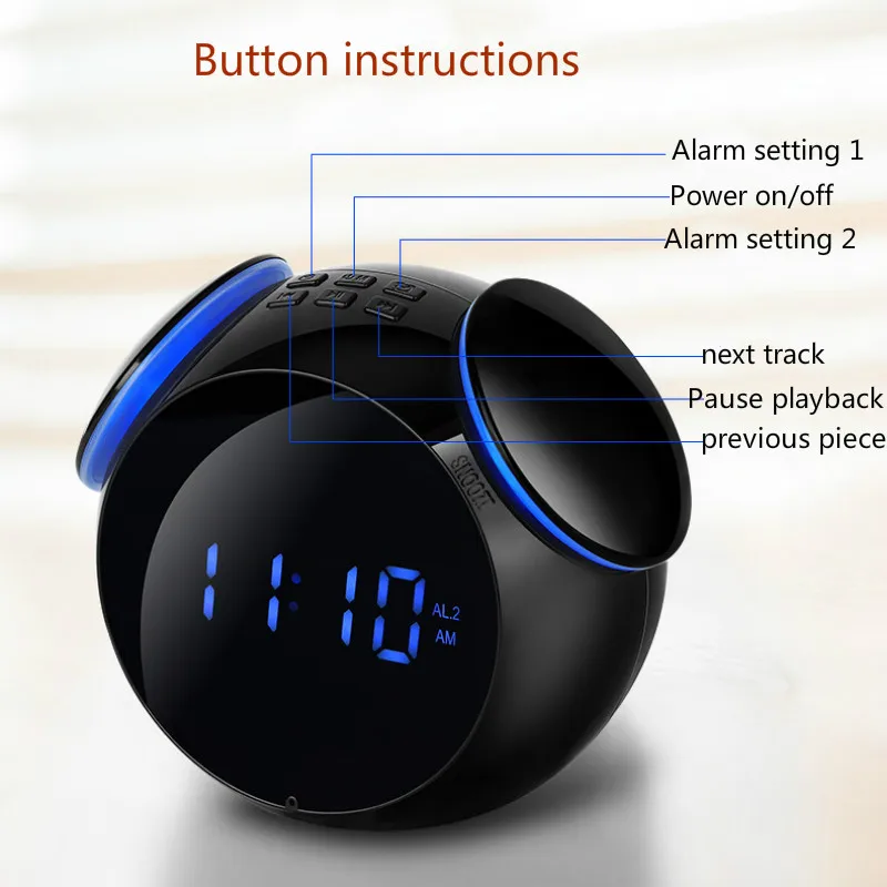 CHICLITS Wireless Bluetooth Speaker Mini Digital Alarm Clock Waterproof Outdoor Square Dance MP3 Smart Subwoofer Audio Speakers |