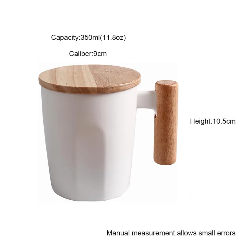 350ml Creative Wood Handle Ceramic Mug White/black Drinkware / Breakfast Milk Coffee Mugs Juice Water Cup with Lid Decor Crafts | Дом и сад