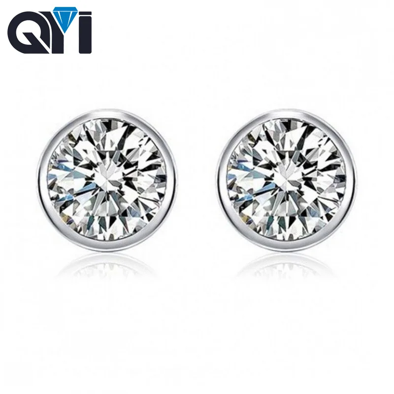 QYI 0,8 ct круглые серьги-гвоздики для женщин, 925 пробы, серебряные, белые, Sona, имитация сережек, ювелирные изделия, подарок на свадьбу, помолвку