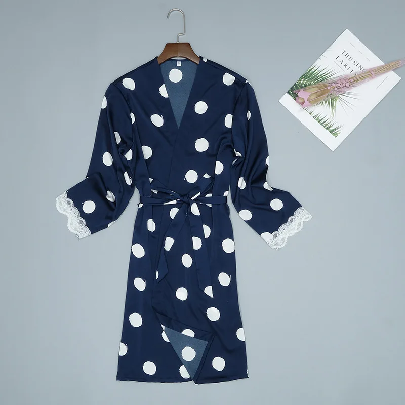 Темно-синий женский летний халат Дамский кимоно ночная рубашка пижама Mujer M-XL |