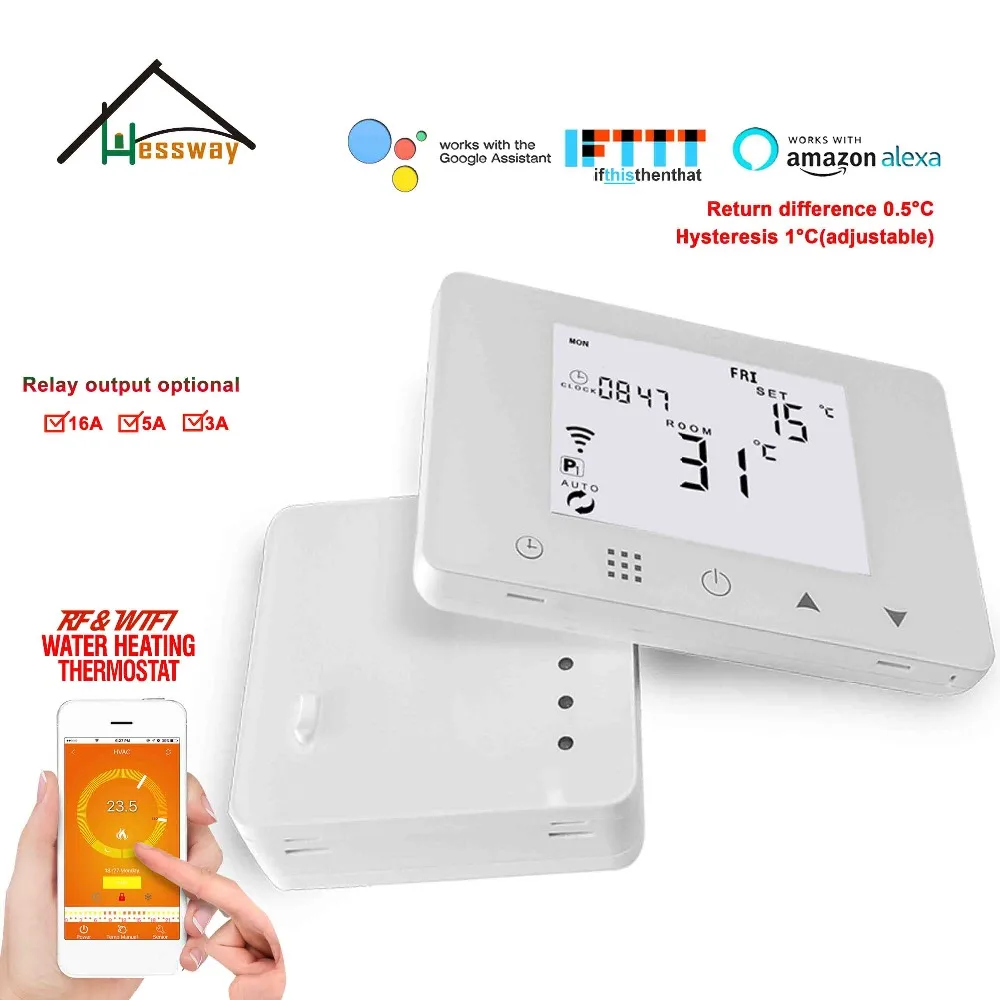 HESSWAY TUYA умный настенный монтаж wifi и rf беспроводной комнатный термостат для теплого пола 3A/5A/16A опционально