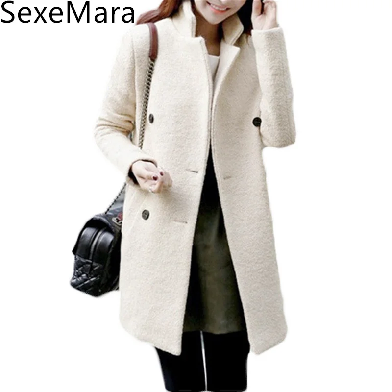 Новинка 2017 года корейский Для женщин пальто зимнее шерстяное теплое двубортное