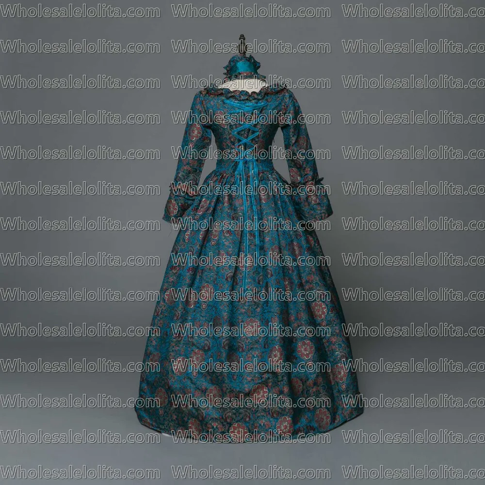 

Royal Blue Gothic Period Brocade Dress Gown Steampunk Reenactment Women Clothing