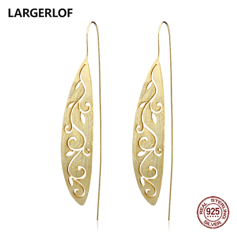 LARGERLOF Real 925 Sterling Silver Earrings Women Handmade Fine Jewelry Leaf Hollow Drop For ED49026 | Украшения и аксессуары