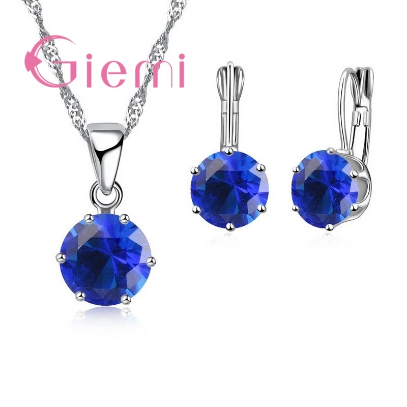 blue Новые Модные Роскошные CZ Ювелирные наборы 925 пробы серебряные серьги+ кулон ожерелье набор для женщин юбилей обручение подарочный набор - Окраска металла: blue