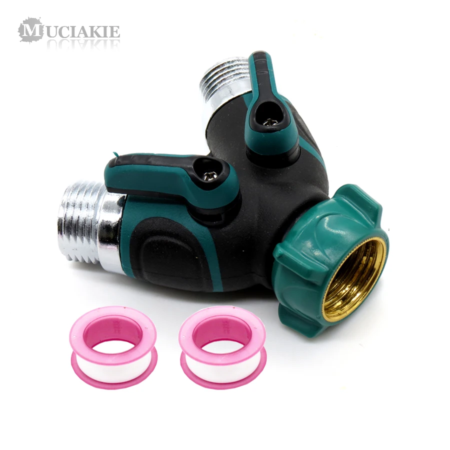 

MUCIAKIE 1PC 3/4'' Tap Connector to Y Hose Splitter 2-Way 3/4'' Male Adaptor with Shut Off Garden Water Connecter Irrigation Fit