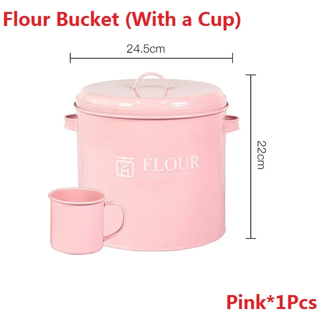 Pink 1 шт. Бытовая коробка для уплотнения, ведро для муки, уплотнительное ведро для риса, 15 кг с чашкой, влагостойкая, Пыленепроницаемая, зеленая, белая, розовая, d24.5 см, Новинка - Color: Pink