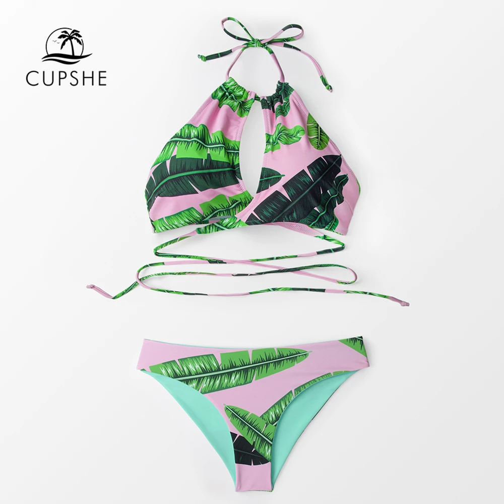 CUPSHE розовый банановых листьев обёрточная бумага комплект бикини на бретельках