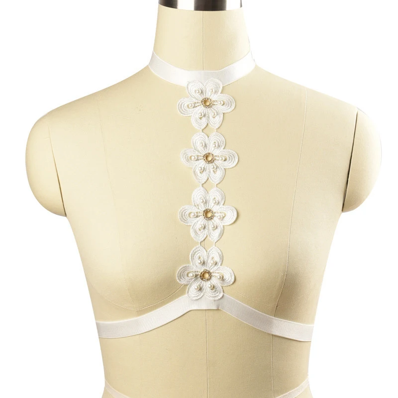 Портупея с белыми цветами портупея для тела в стиле &quotЛолита&quot открытая