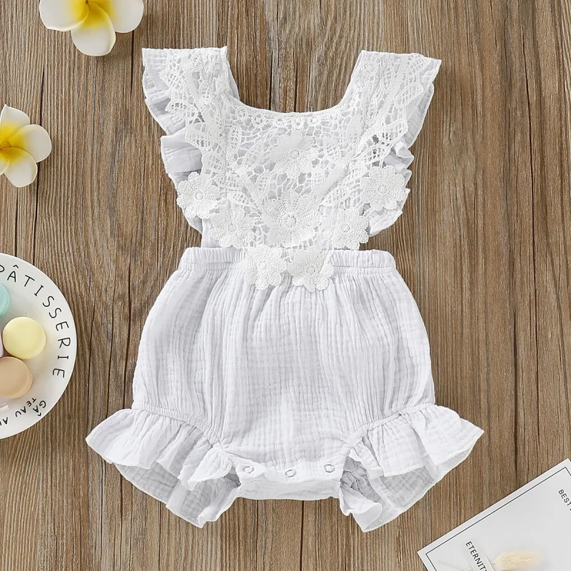 Кружевной комбинезон с цветочным принтом для новорожденных девочек