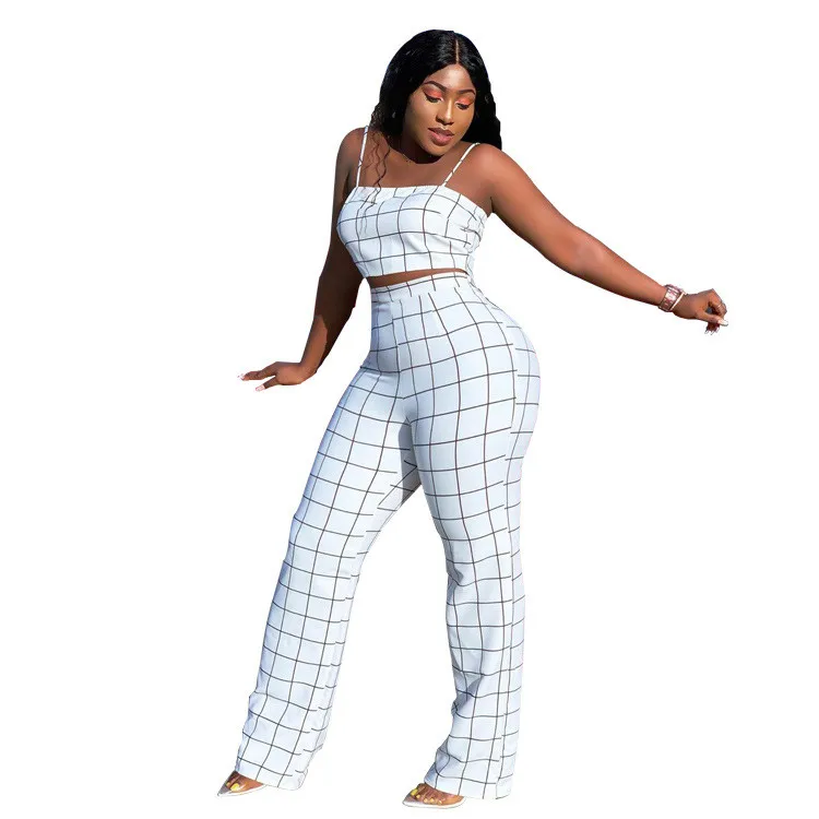 Женский комплект одежды из двух предметов свободный клетчатый топ с вырезом