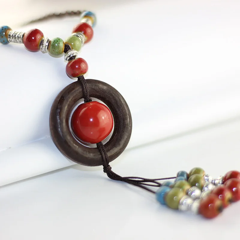 12 шт./лот длинное ожерелье плетеная веревочная цепочка чокер керамические