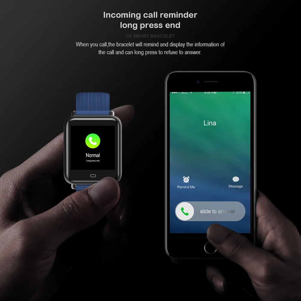 Новое поступление Q9 крови Давление монитор сердечного ритма Смарт-часы IP67